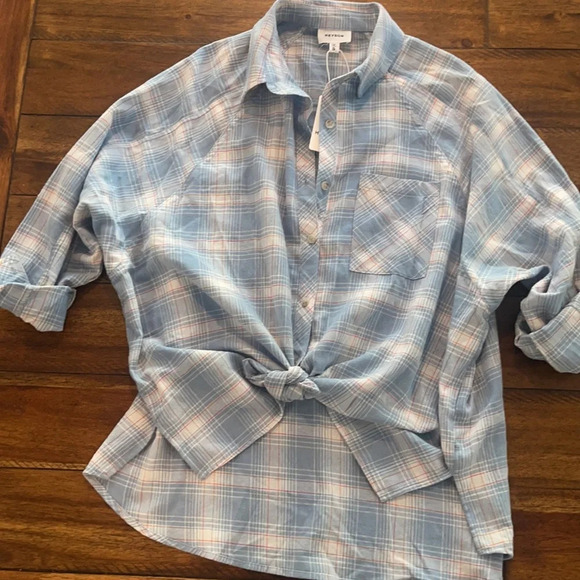 Heyson Lightweight Blue Plaid flannel Oversized Shirt size Small - Picture 8 of 16